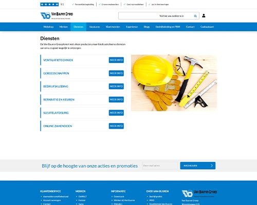 Dienstenpagina Van Buuren met visuals van gereedschap en PBM-artikelen