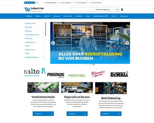 Homepage Van Buuren met focus op bedrijfskleding, ventilatietechniek en keuringen