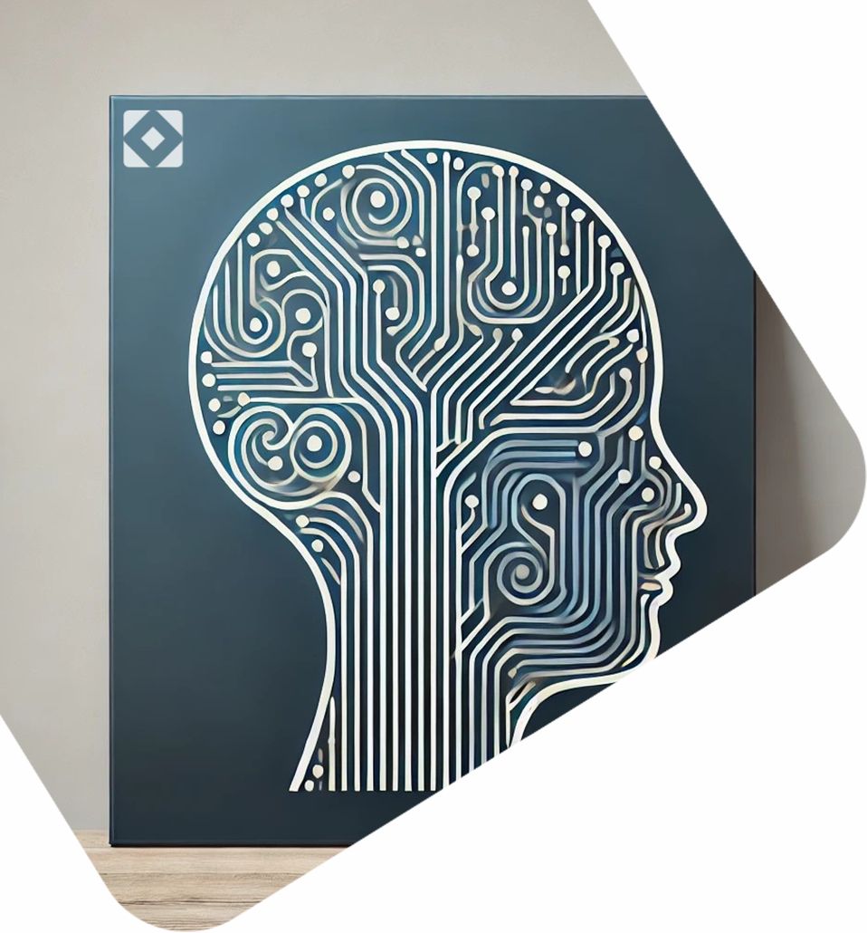 Gestileerd profiel van een hoofd met circuitlijnen, symbool voor kunstmatige intelligentie en machine learning
